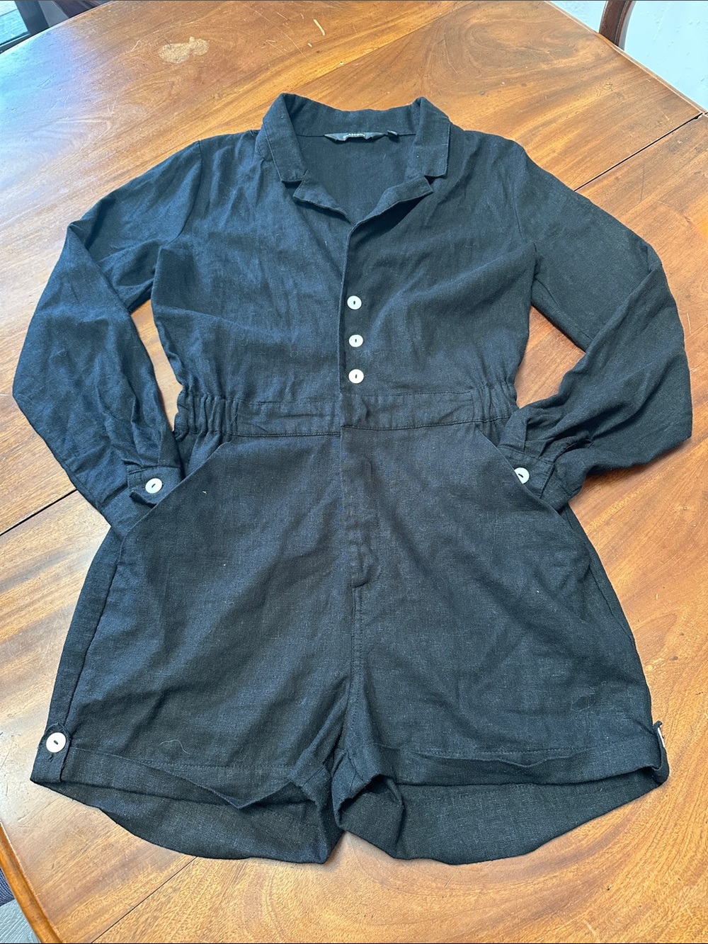 Glassons Black Linen Blend Romper Jumpsuit